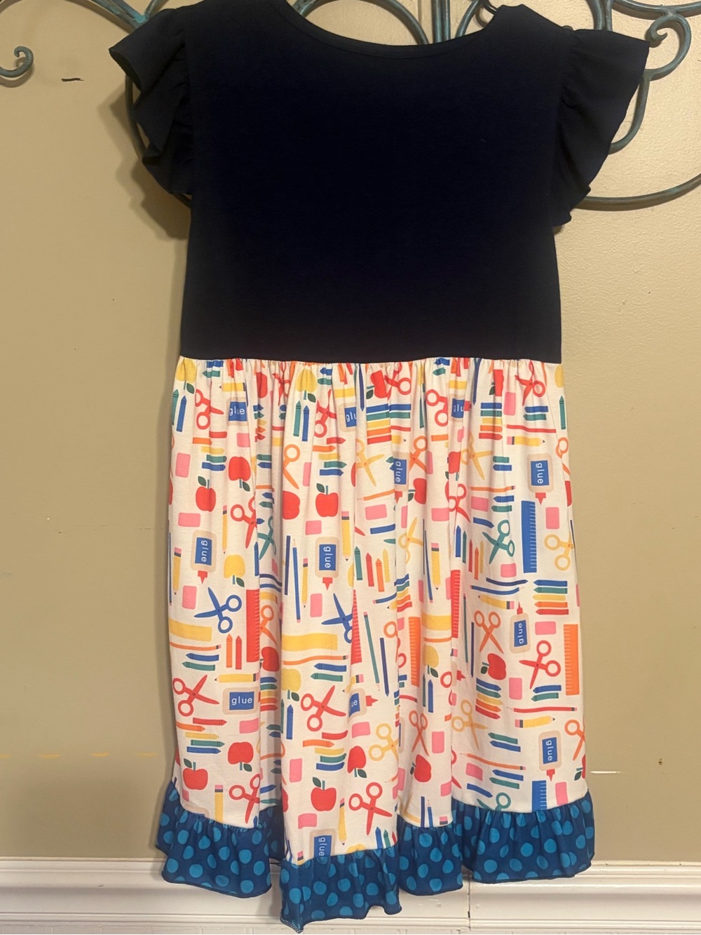 Old Navy Navy Top with Multicolor School Supplies Skirt Dress - Picture 2 of 5